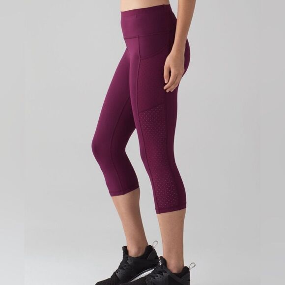 Lululemon Mind Over Miles Crop 17” Marvel Maroon Leggings Pockets Womens Size 6 - Picture 1 of 11